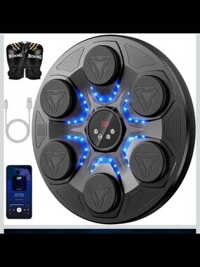 LED Music Boxing Machine Wall Mount Bluetooth Punch Trainer w/ Gloves